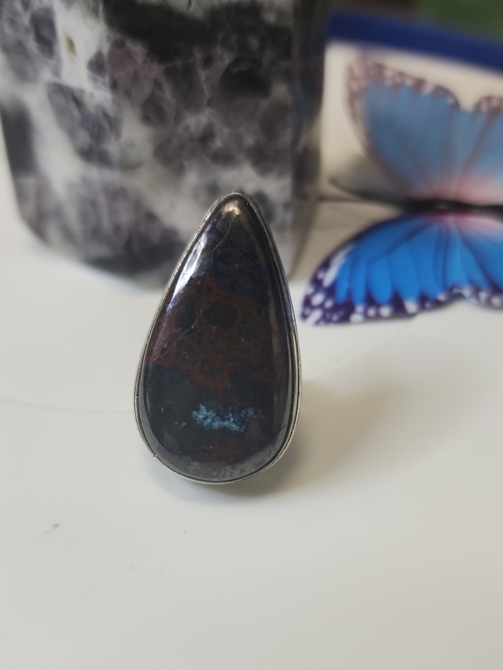 Teardrop Dark Blue-Brown Stone Ring - Women Jewelry